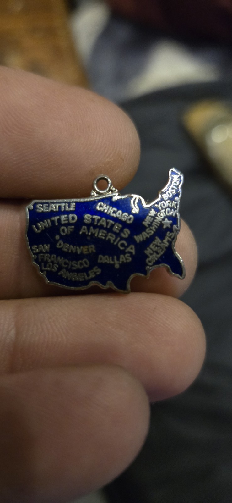 Nos Entire United States Map Enamel Charm Navy Blue….Sterling