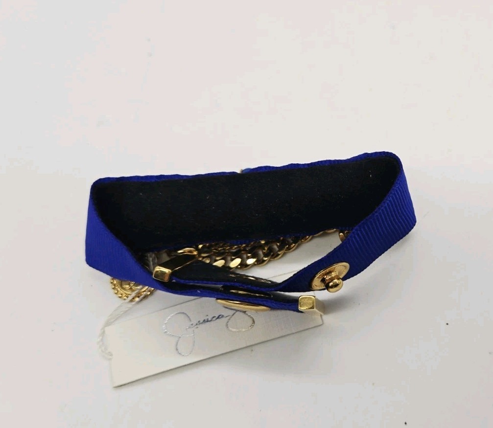 Jessica Simpson Charm Bracelet Blue Gold tone Chain Crystal Accent 8.5 in