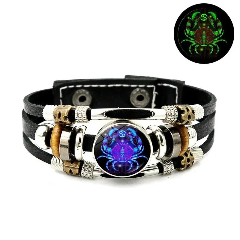 Zodiac Signs Spirit Bracelet, Beaded 12 Constellation Zodiac Leather Bracelet