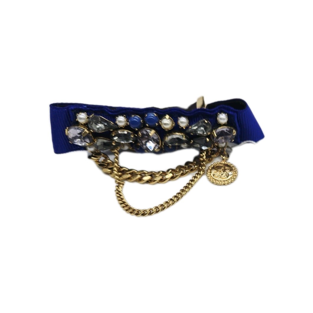 Jessica Simpson Charm Bracelet Blue Gold tone Chain Crystal Accent 8.5 in