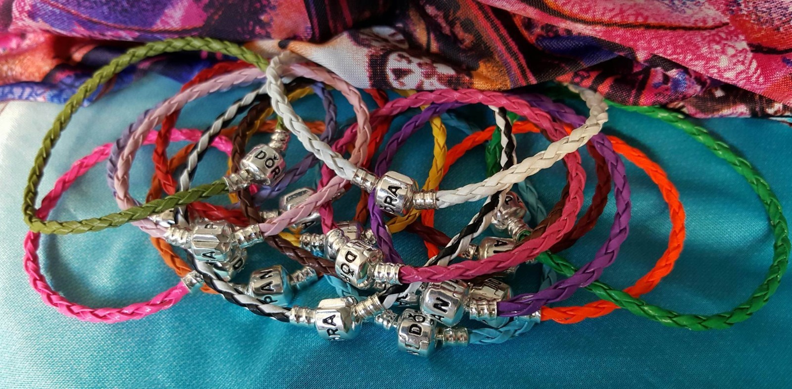Braided Bracelet Faux Leather Fit European Charm Bead Bracelets Clasp w Logo