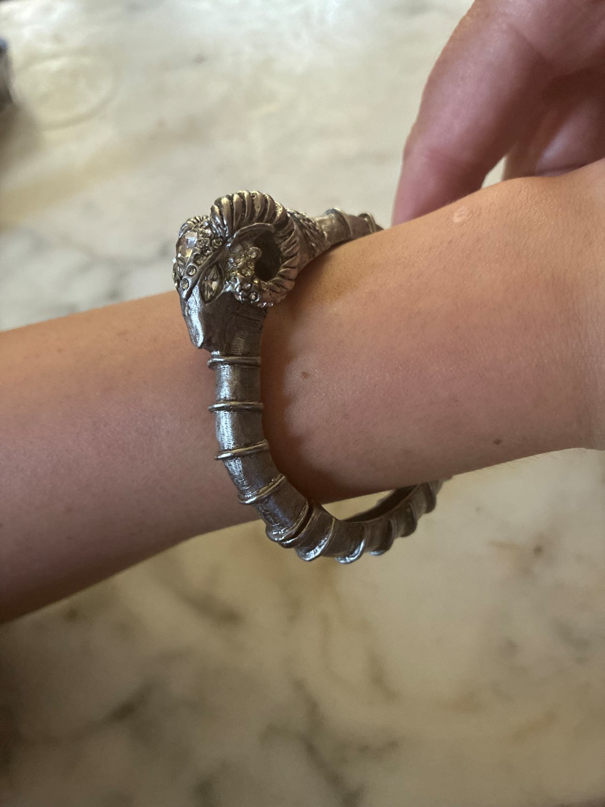 Elizabeth Cole new signed ram’s head silver rhodium plate cuff bracelet