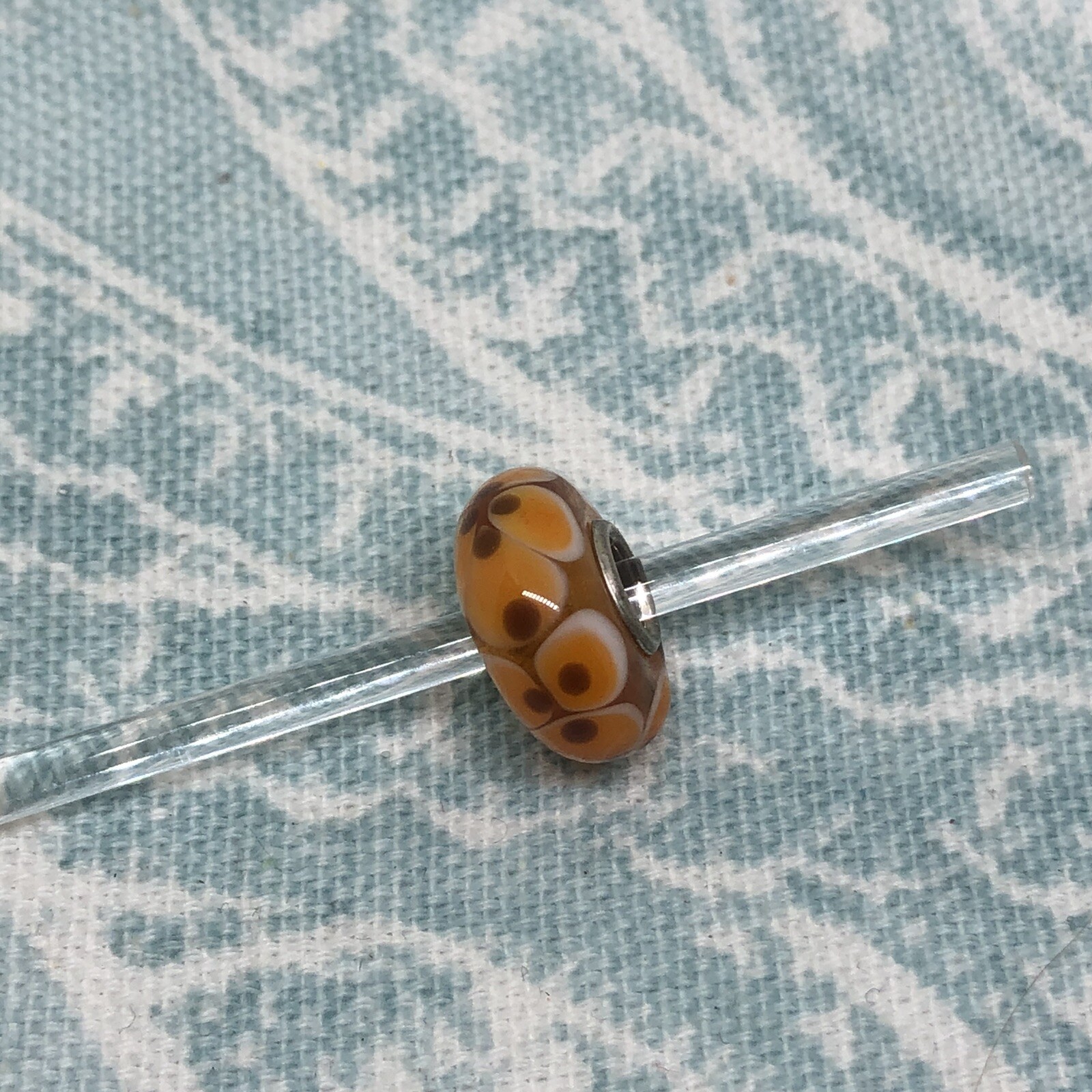 Authentic Trollbeads UU Orange Flowers with Brown Dotted Centers, New