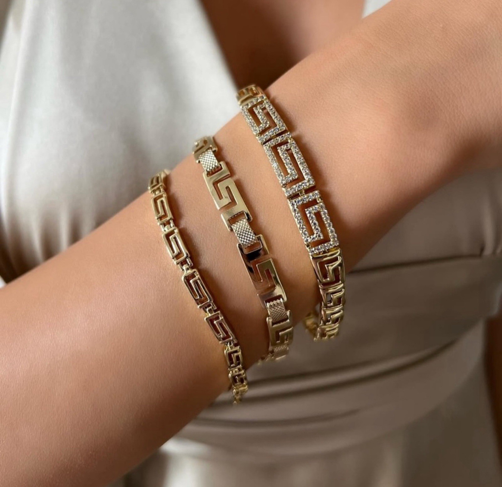 14k Gold Plated Greek Key Bracelet Minimalist Jewelry
