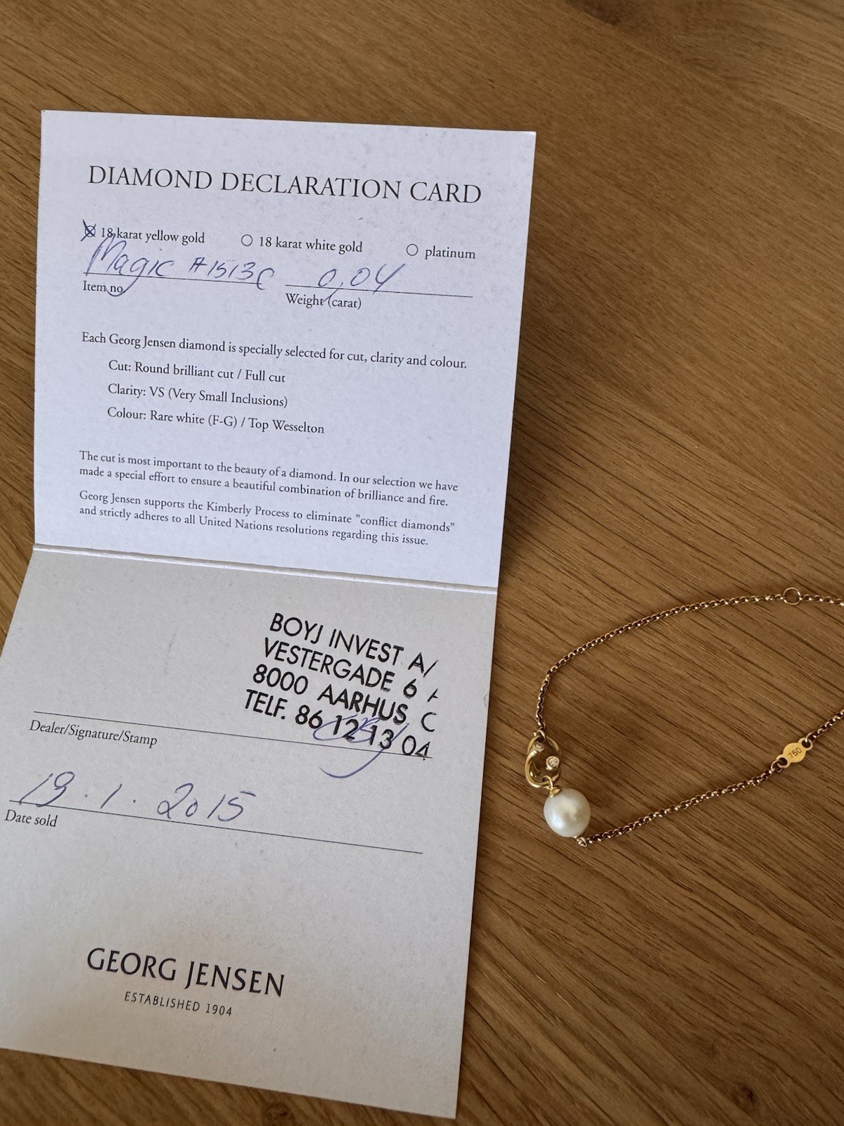 Georg Jensen Magic 18ct Gold Diamond Pearl Bracelet #1513C with Certificate