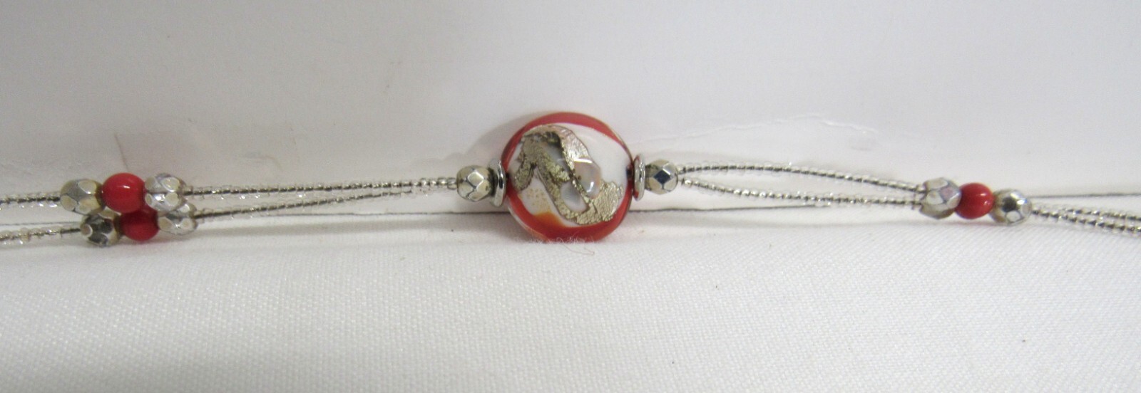 Murano Glass Bead Bracelet Silvertone Seed Beed Chain – Made in Italy – EUC
