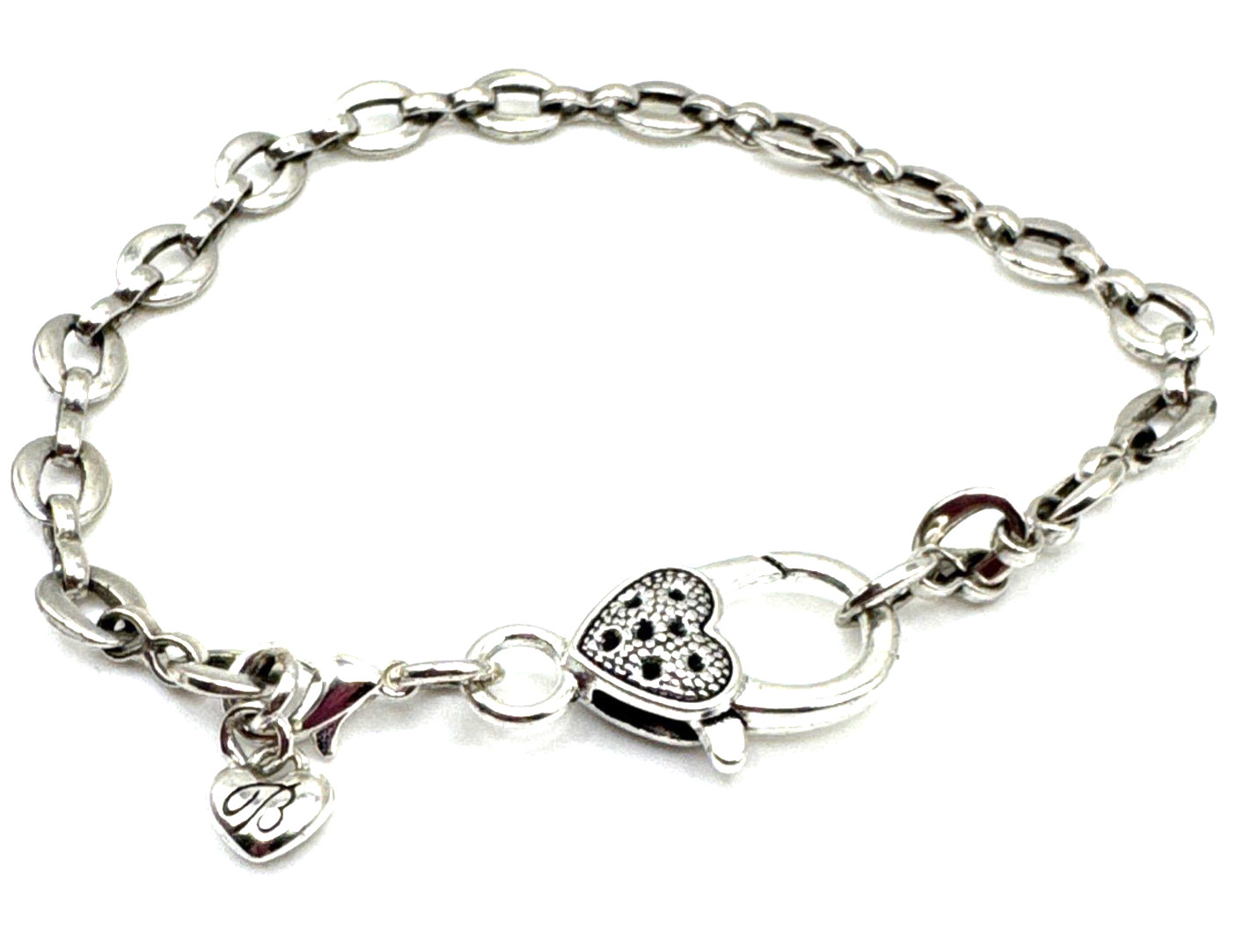 Brighton Clip On Charms Bracelet W/ Non-Brand Etched Heart Clasp 8 Inch