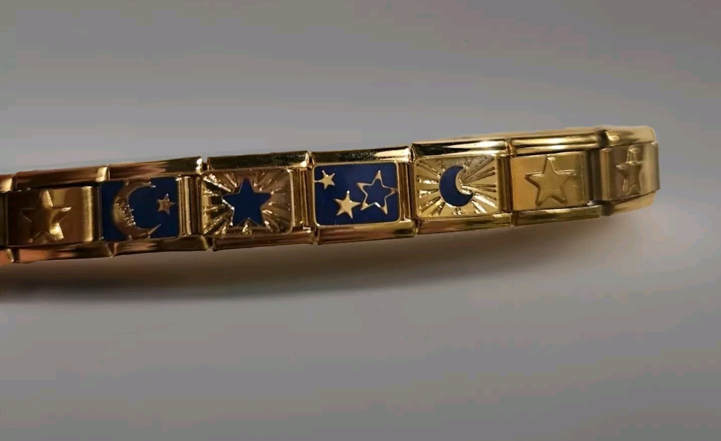 Moon Stars Gold Italian Charm Starter Bracelet 9mm Stainless Steel 18 Links