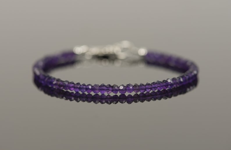 A++ Natural 3-4MM Amethyst Faceted Rondelle Gemstone Beads Women Bracelets 6-8”