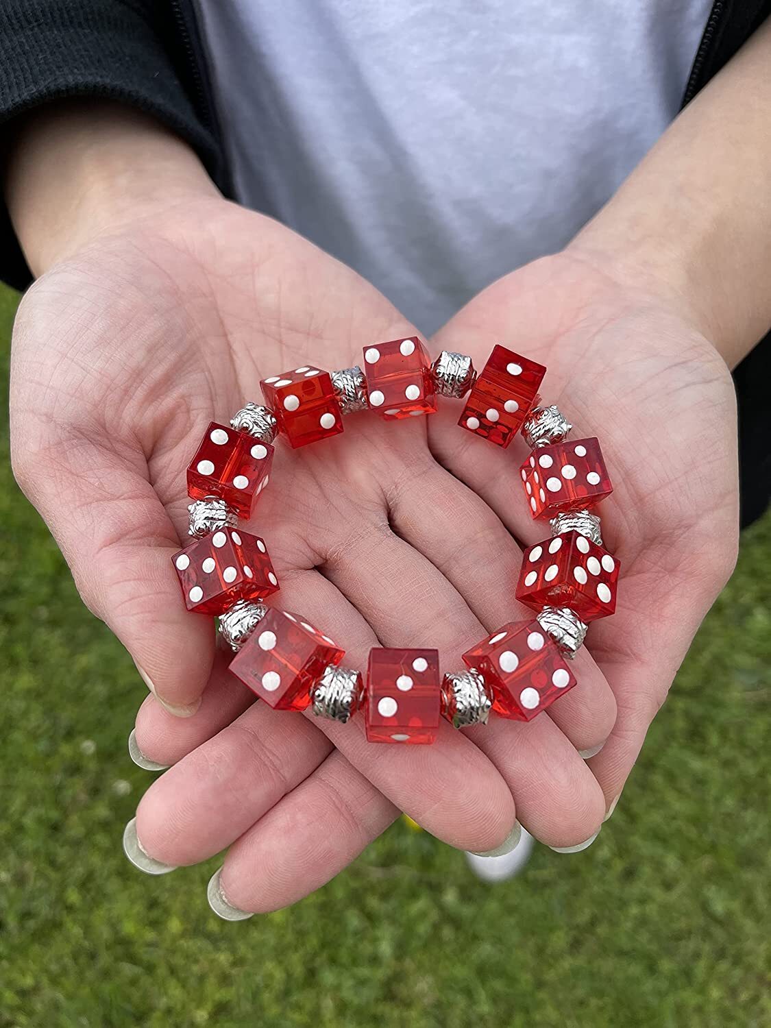 Dice Bracelet Bunco Dice Beaded Stretch Bracelet Handmade RED for Woman