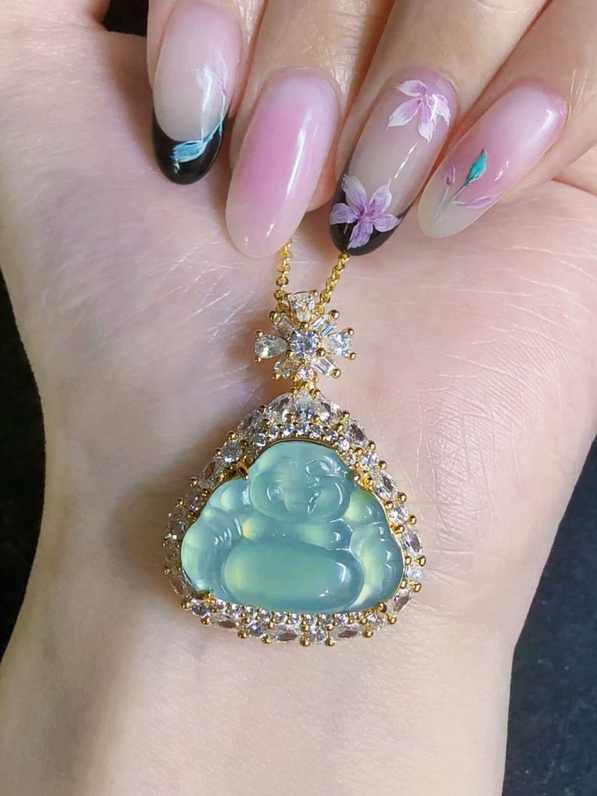 Top Natural grade A jadeite sky blue Maitreya Buddha pendant