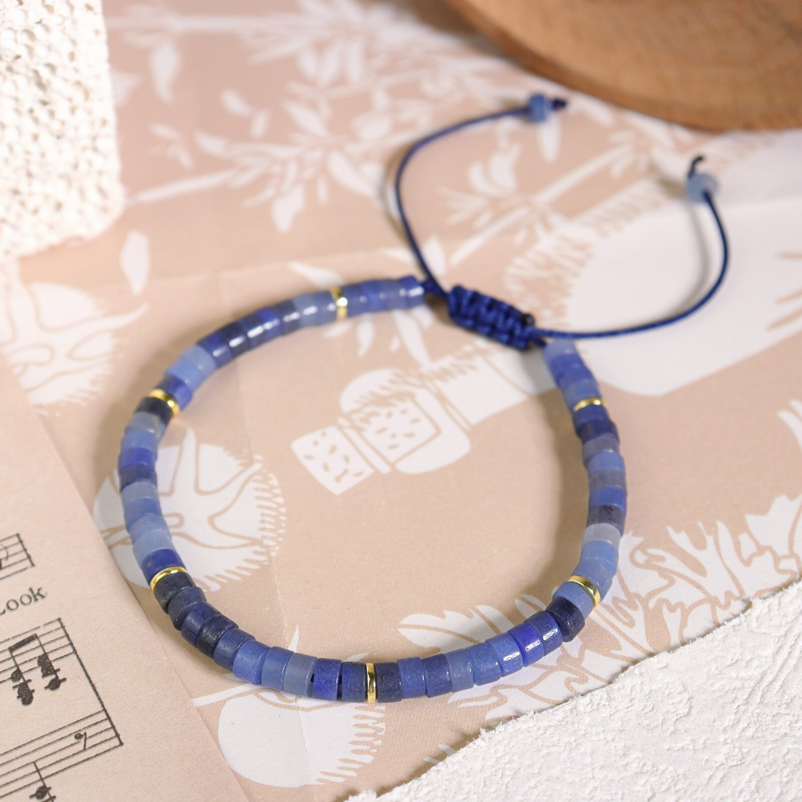 Natural Crystal Tube Beads Blue Aventurine Friendship Bracelet for Women Men