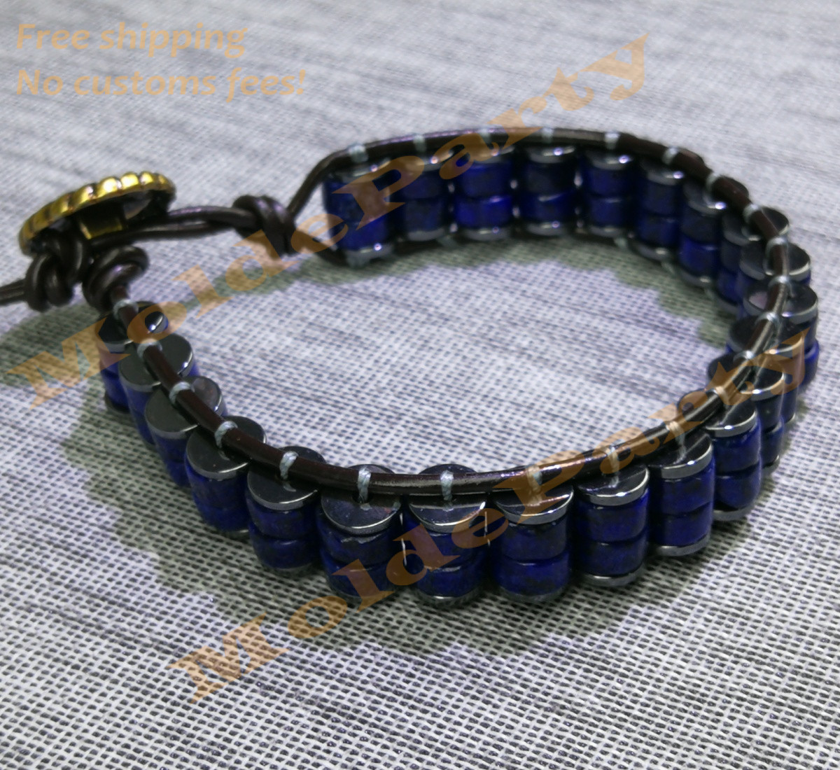 Handmade Natural Lapis Lazuli Beaded Leather Bracelet Gift Healing Reiki Jewelry