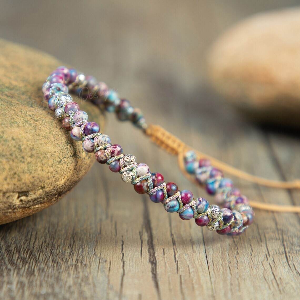 Natural Purple Stone Beaded Bracelet Healing Gemstone Bracelet Boho Style