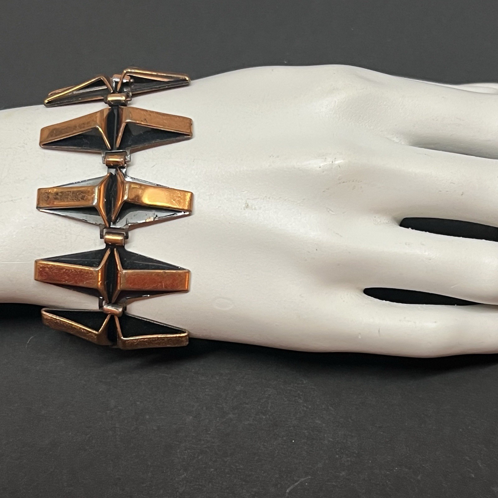 Renoir Matisse MCM Copper Bracelet 7″ Mid century modern black Geometric wide