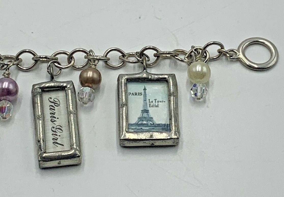 Charm Bracelet J’adore Paris Picture Frames Eiffel Tower France Beads Toggle