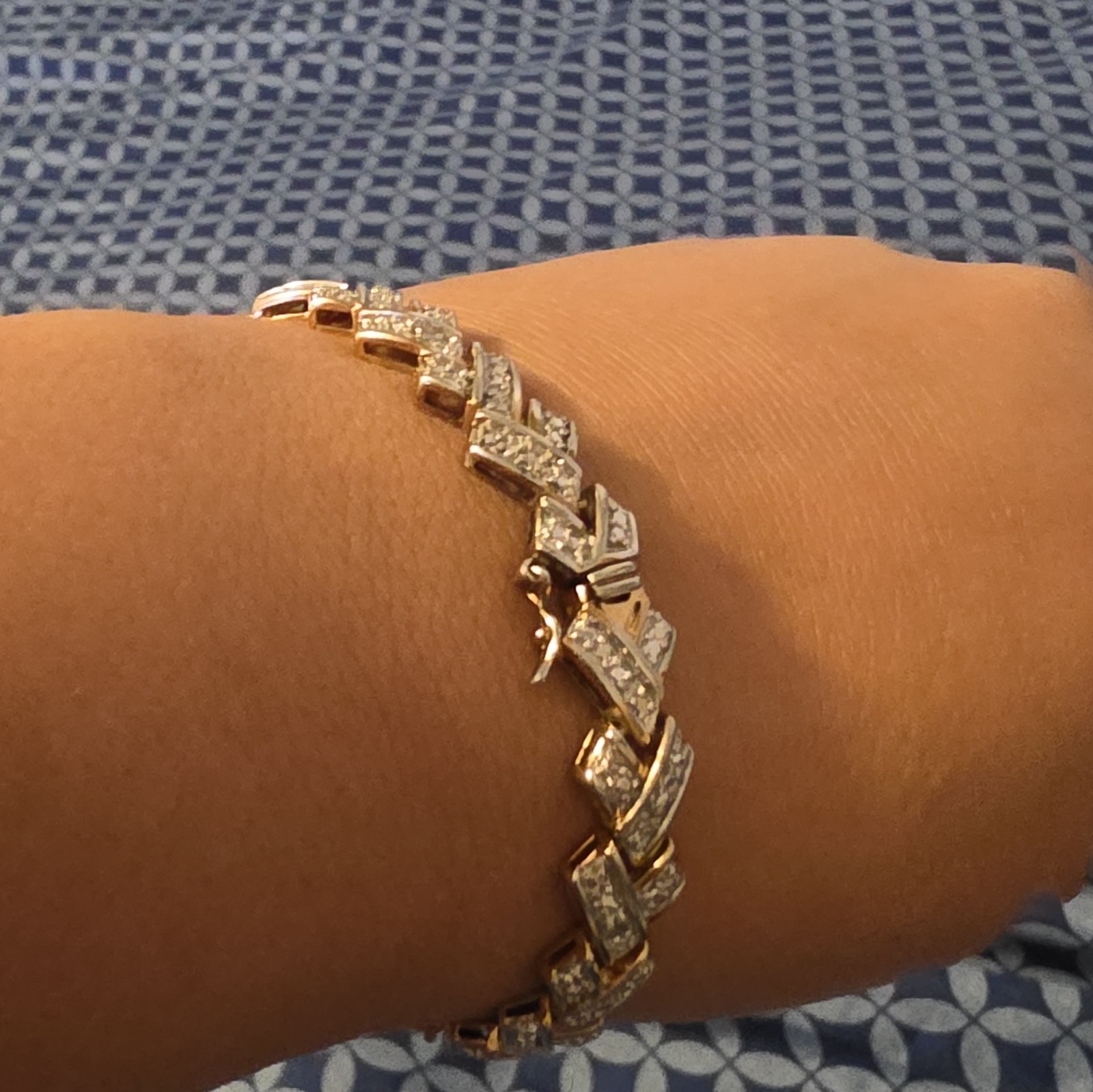 Two-Tone Gold & Silver Curb Link Chain Bracelet w/ Round White Crystal