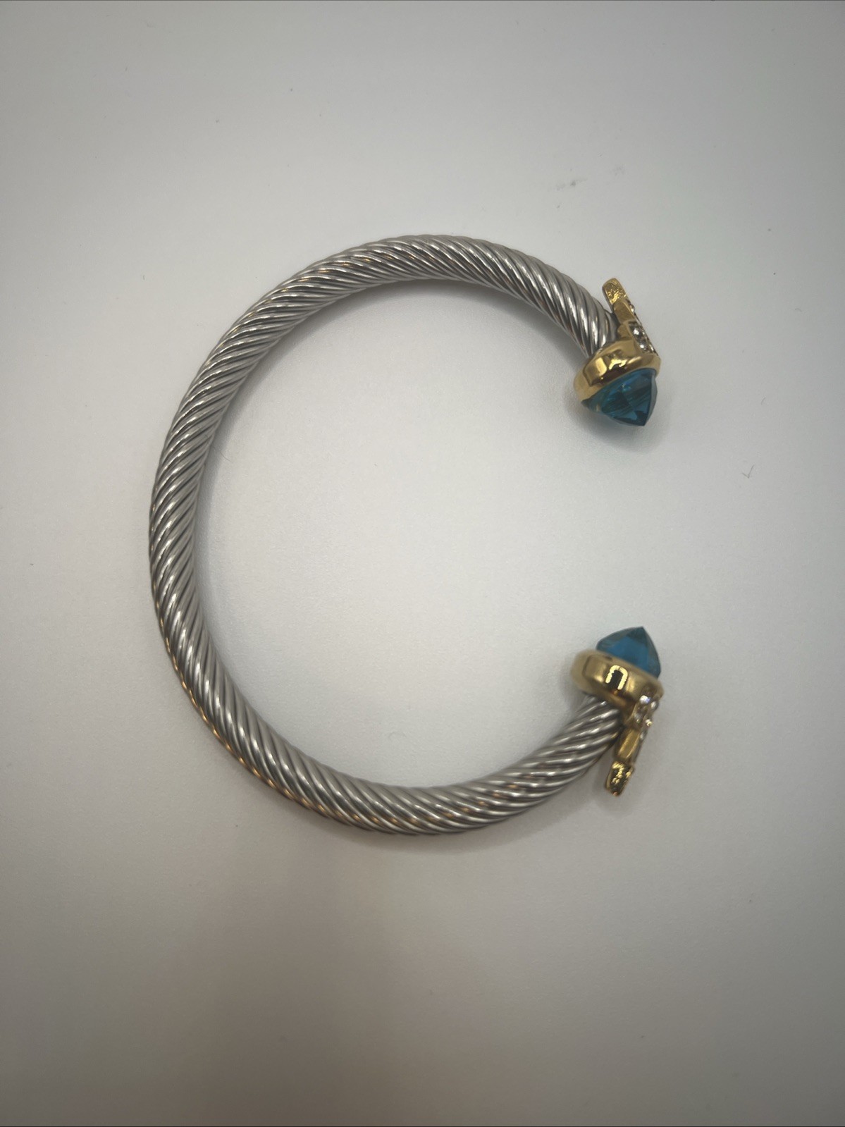 bracelet, DY women Silver And Gold Cuff Bangle, Blue, Stainless Steel, Costume