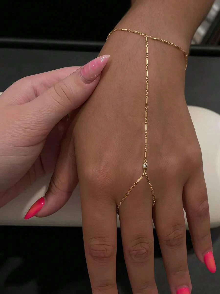 CZ Finger Chain Bracelet Minimalist Hand Chain Ring Bracelet Women