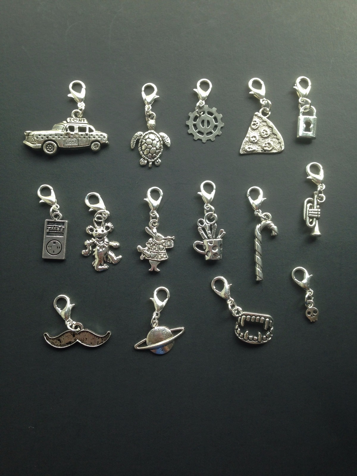 25 Mixed Silver Bracelet Clip Ons Charms Lobster Clasp Purse Zipper Pulls Lot