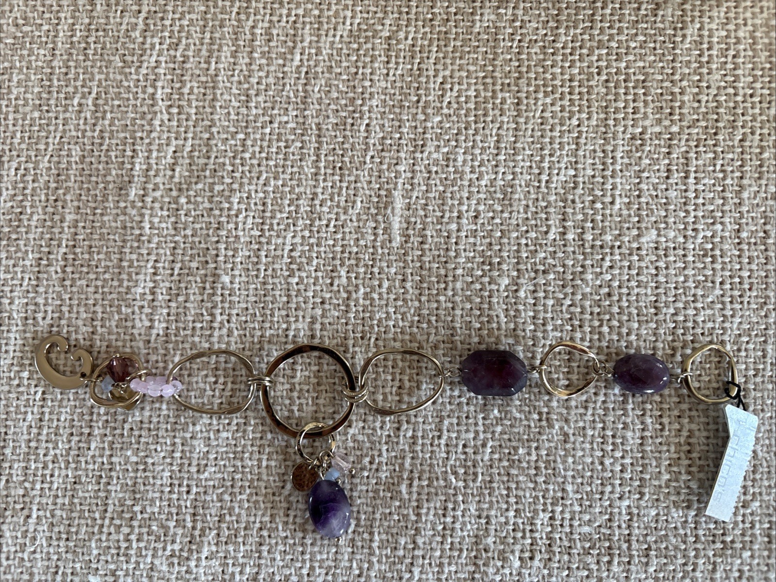 Chico’s Bracelet Gold Rings Chain Link Purple Stones Beads Delicate Pretty NWT