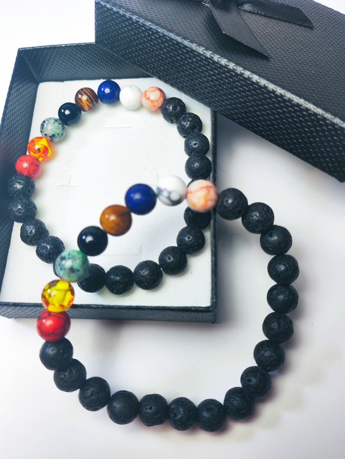 Pulseira Chakra de Pedra Vulcânica Natural | Pulseira de Meditação e Equilíbrio