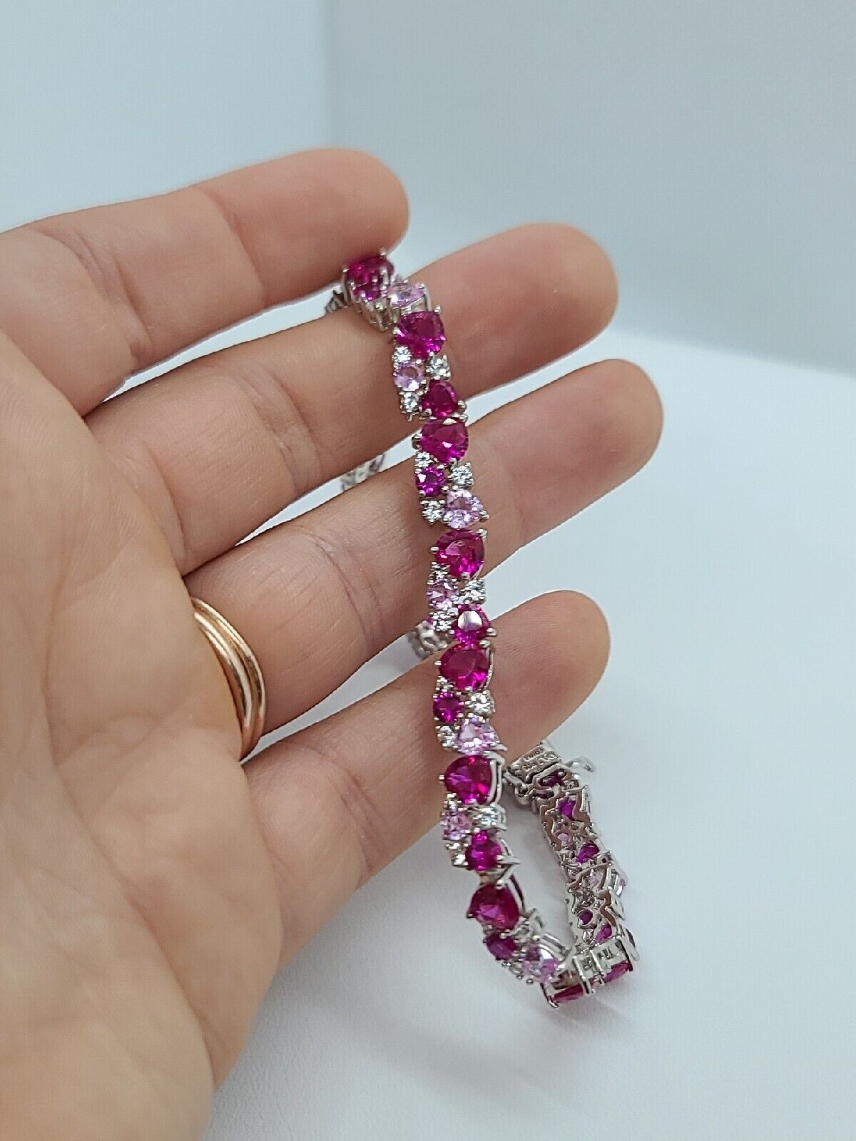 Pear Cut Simulated Pink Ruby Women’s Gorgeous Bracelet Set 14K White Gold Plated