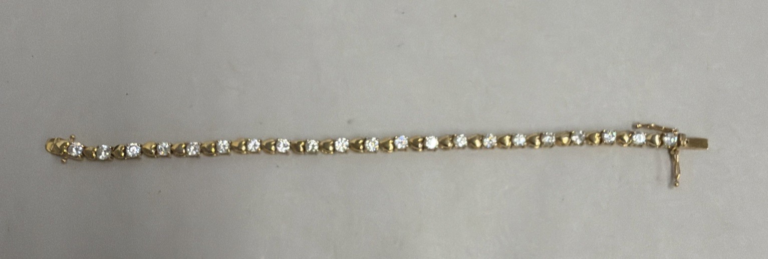 Roman Gold Tone Clear CZ Tennis Bracelet 7.5” Box Clasp
