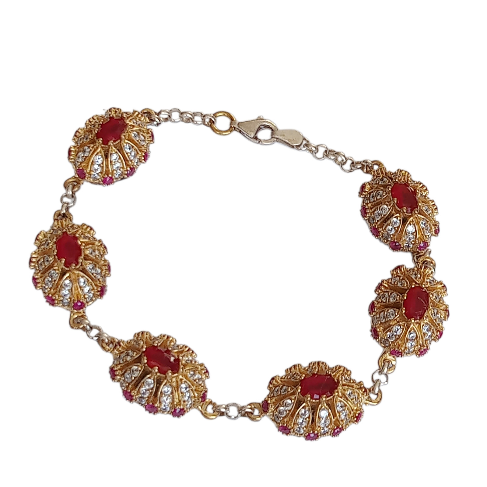 925 Sterling Silver and Bronze Turkish Handmade Oval Ruby Hurrem Sultan Bracelet