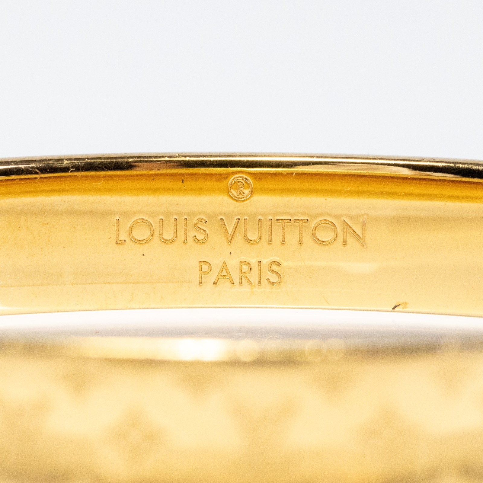 Louis Vuitton LV Nanogram Cuff Bracelet M00252 Bangle Gold Tone Size M Authentic