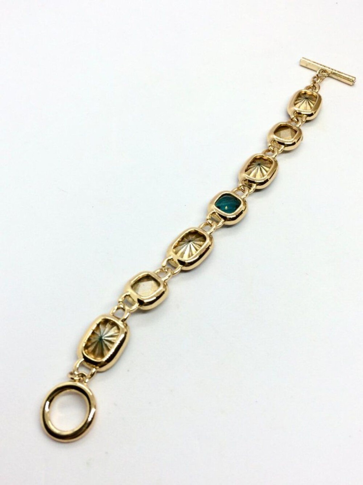 VINTAGE ANNE KLEIN Bracelet Green Brown Opaline Toggle Gold Tone