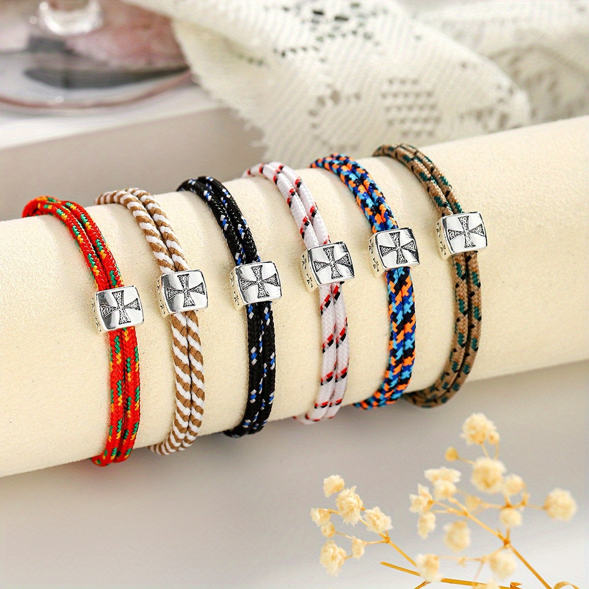 6Pcs Handmade Braid Bracelet for Men Metal Charm Minimalist Adjustable Jewelry