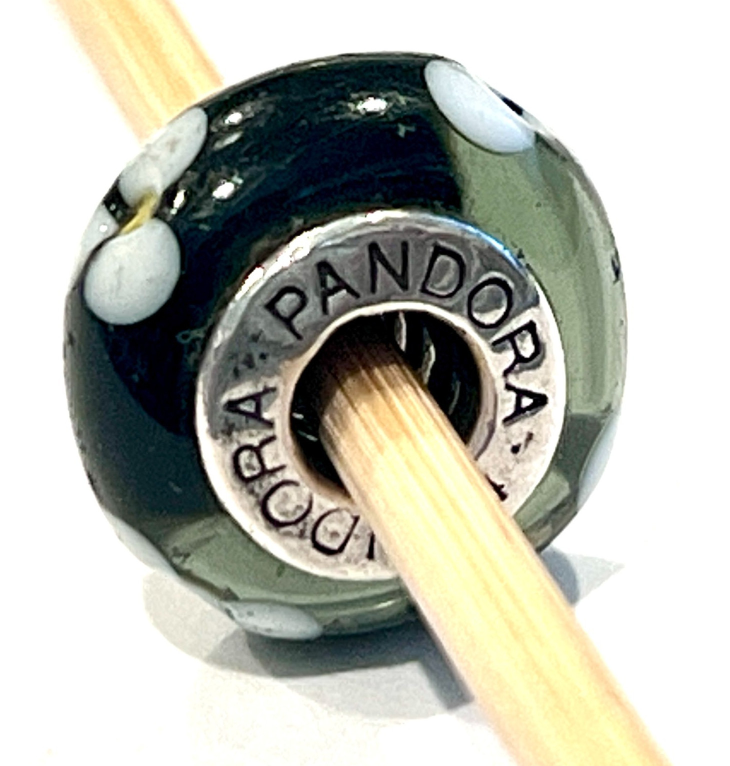 PANDORA 790604 Black Flower Glass Charm Sterling Silver Stamp ALE 925 -RETIRED