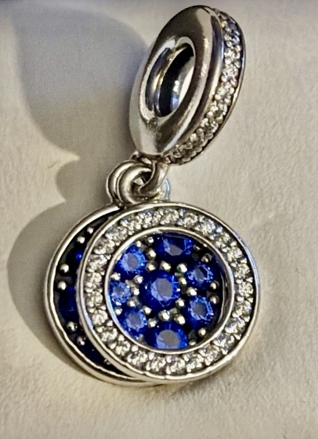 Pandora Sterling Silver Sparkling Blue Pave Double Disc Clear CZ Charm Bead S925