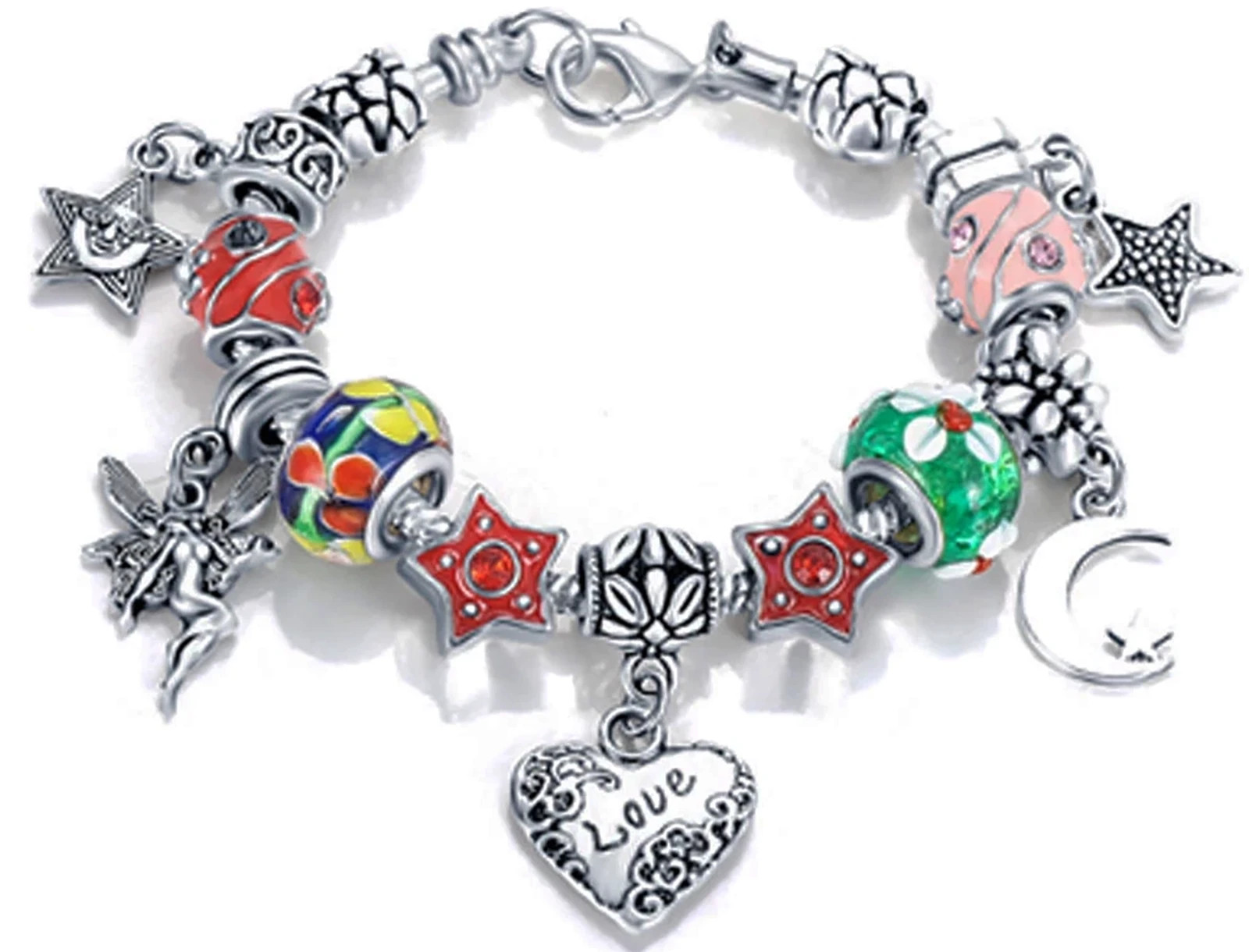 Austrian Crystal Charms Silver Metal Love Star Kea Bracelet