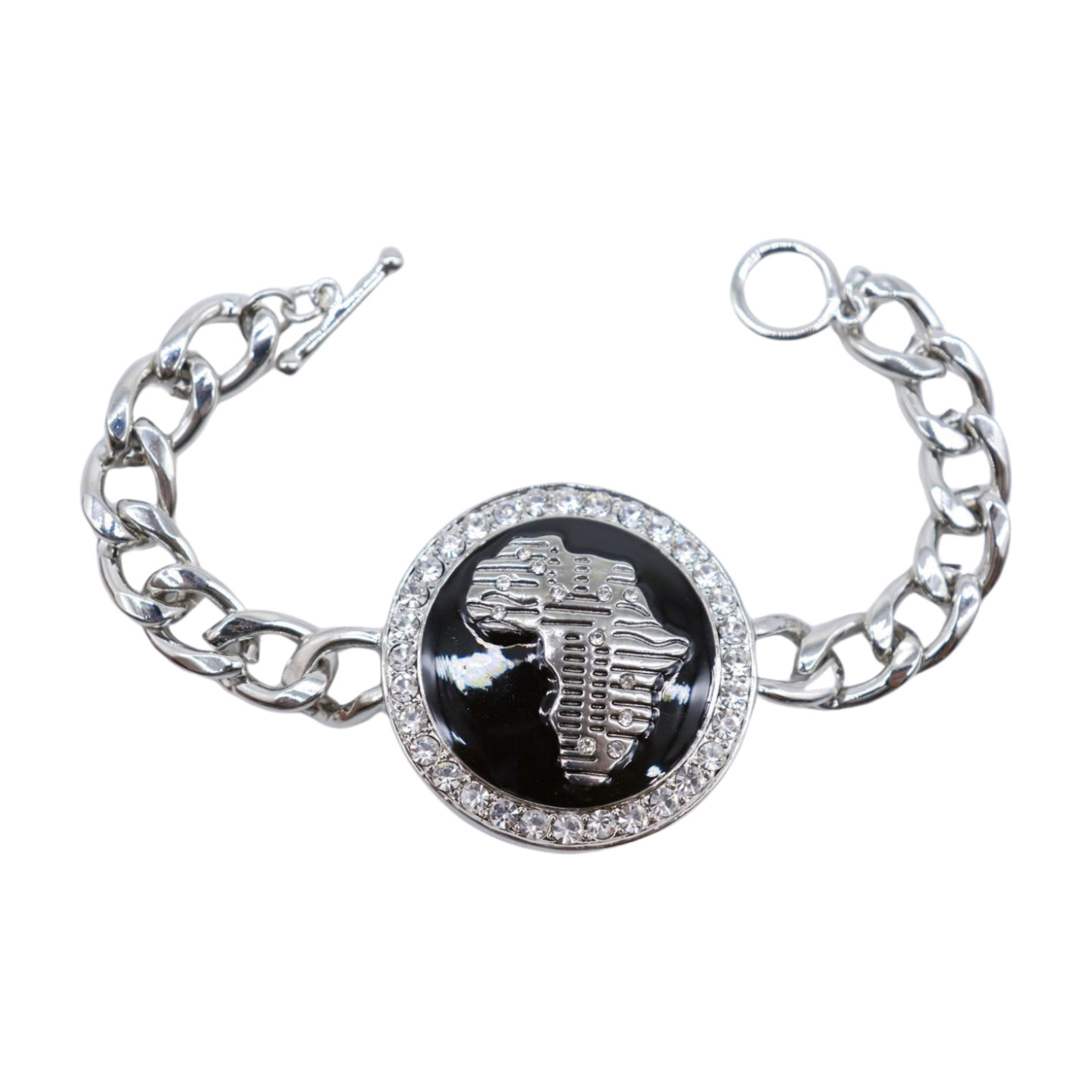 Women Silver Color Metal Chain Bracelet Africa Continent Charm Designer Bling