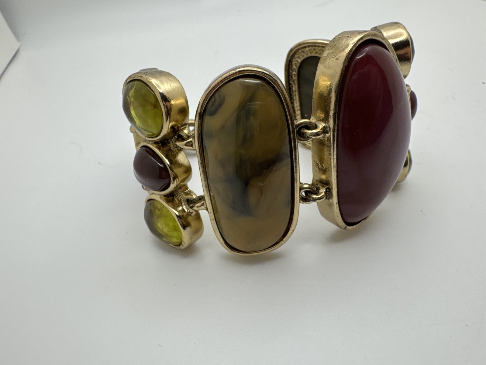 Vintage Style Multi Stone Bracelet Gold Tone Statement Cabochon Boho