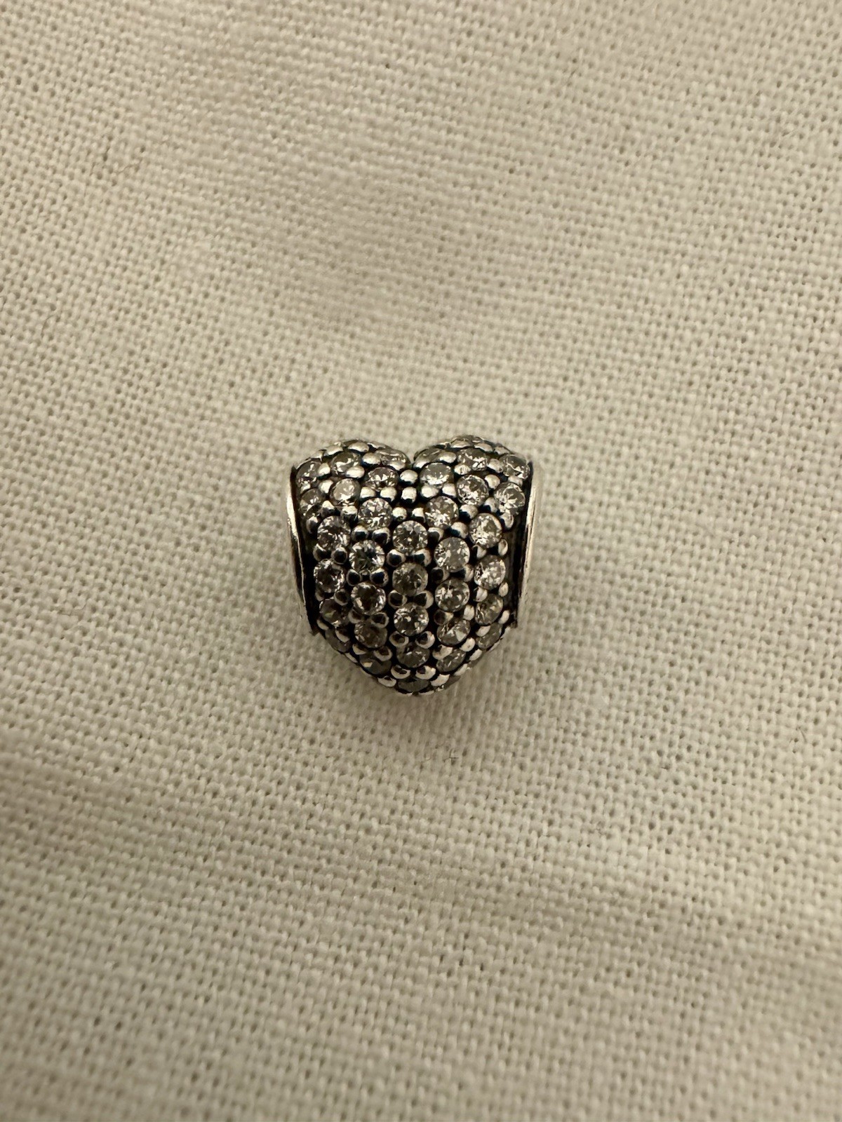 PANDORA Silver Heart Bead Charm Round White/Colorless CZ Pavé Signed Love