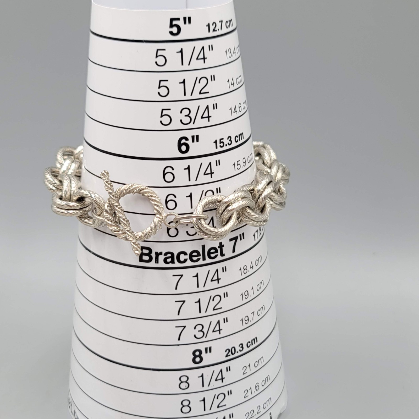 Heavy Double Textured Link Silver tone Bracelet Toggle Closure 6.5 in