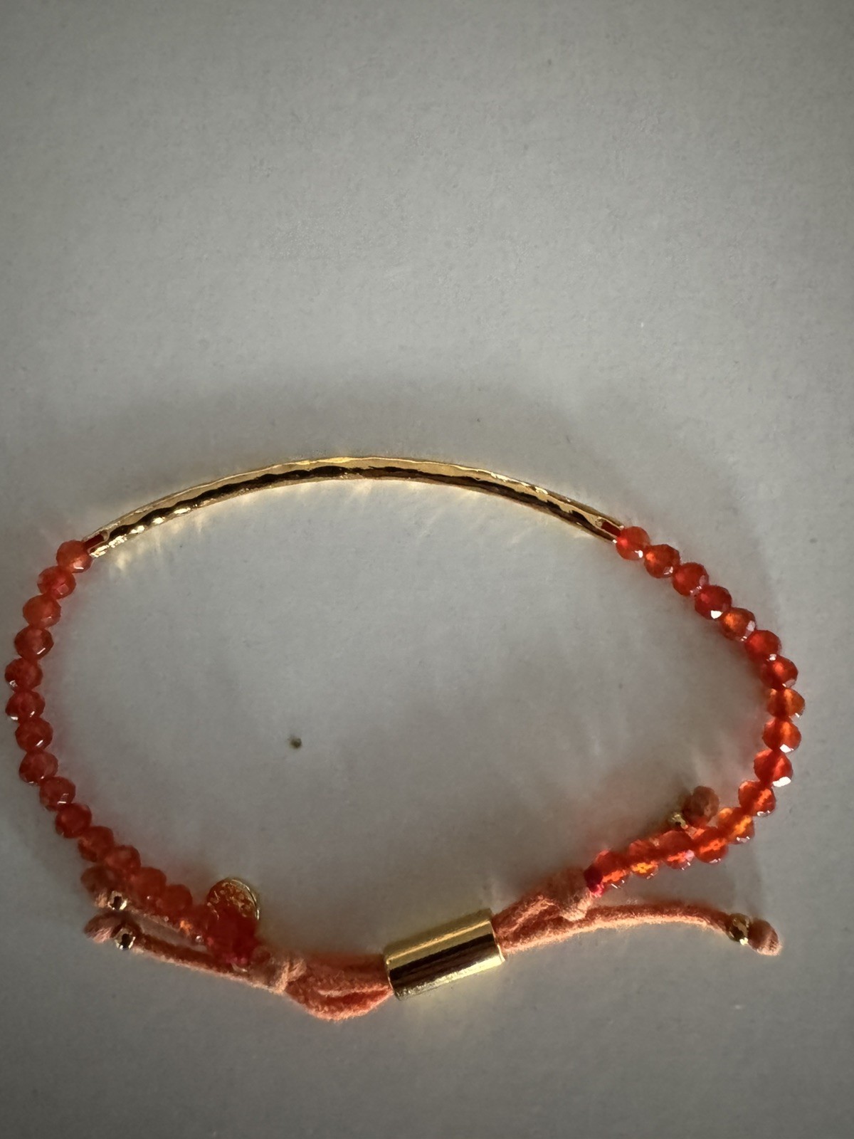 Gorjana Red Beaded Gold Bar Adjustable Bracelet Pull Cord Boho