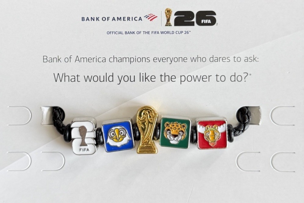FIFA World Cup 26 Bank Of America Braided RARE WHITE FIFA Charm Bracelet