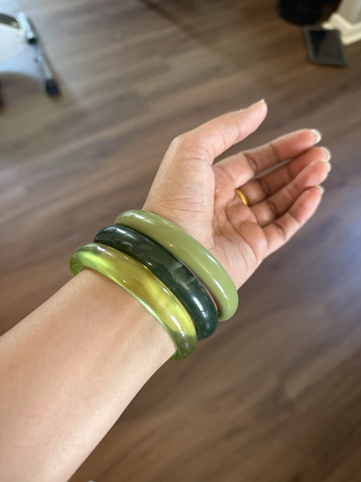 Bangle Lot 3 Green Lucite Acrylic Bracelet Set Statement Chunky Bold Big Women