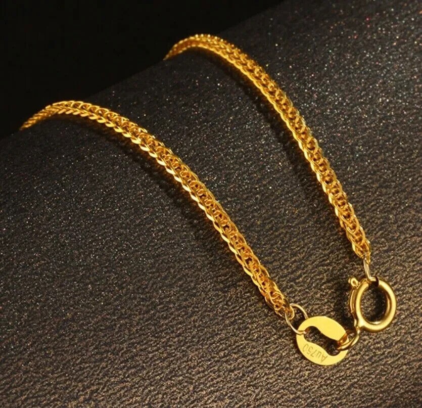 Pure 18K Yellow Gold AU750 Lucky Chain Bracelet Wheat Link Women 5.9”-9.4”