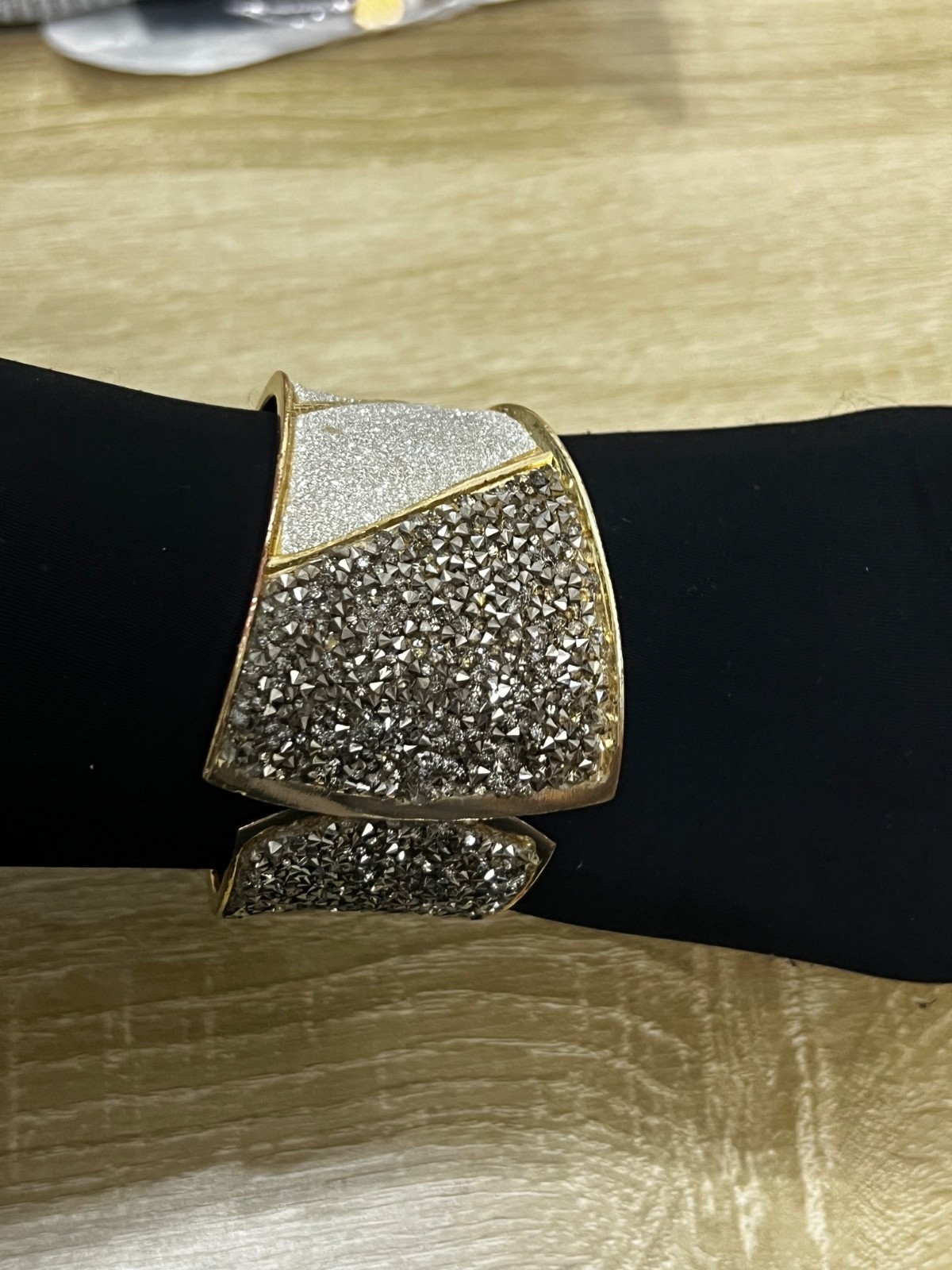 Gold Tone Wide Cuff Bracelet – Sparkly Crystal Statement Fashion Jewelry
