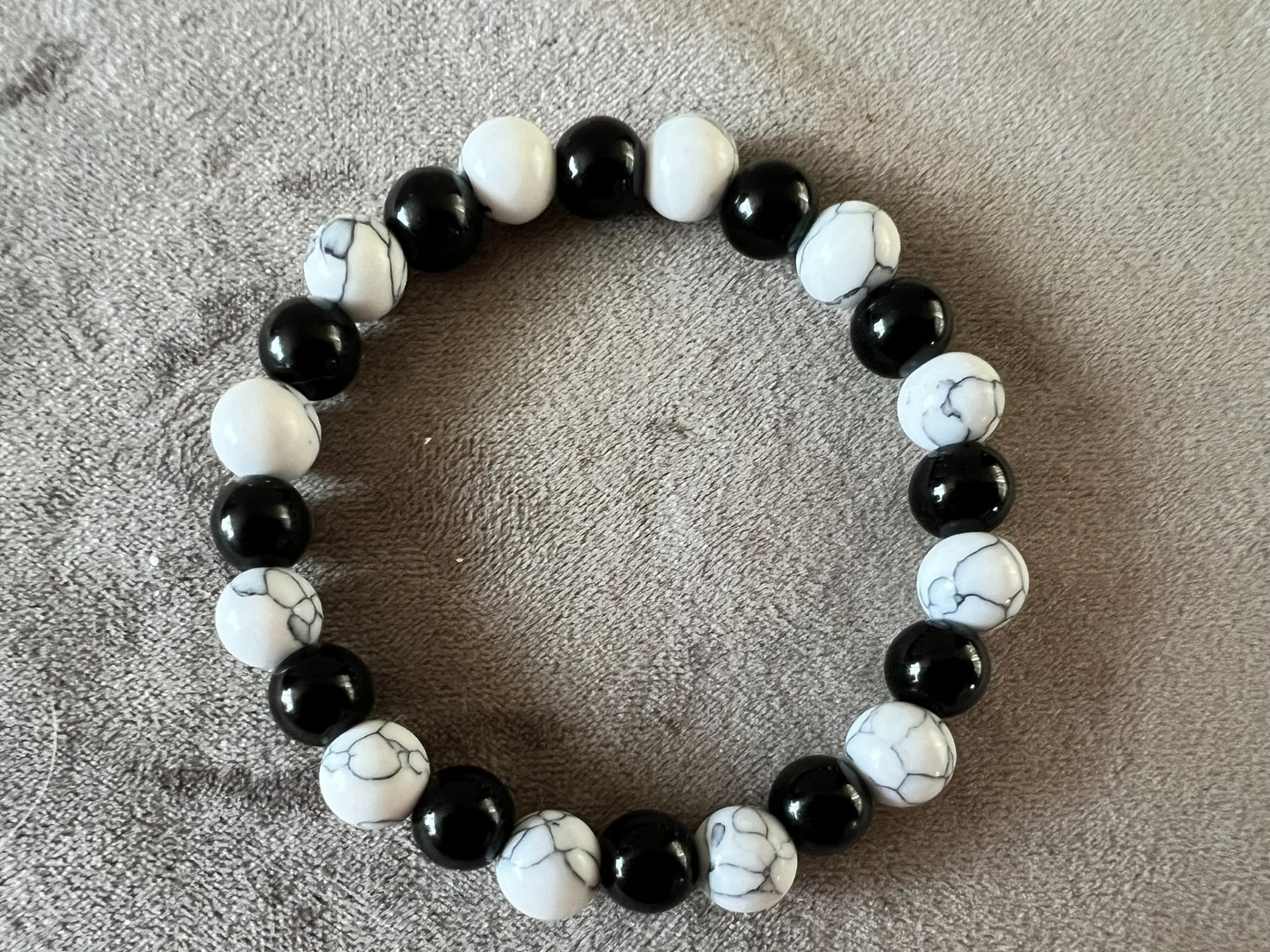 handmade women marble black & white stone bracelet elastic stretchy