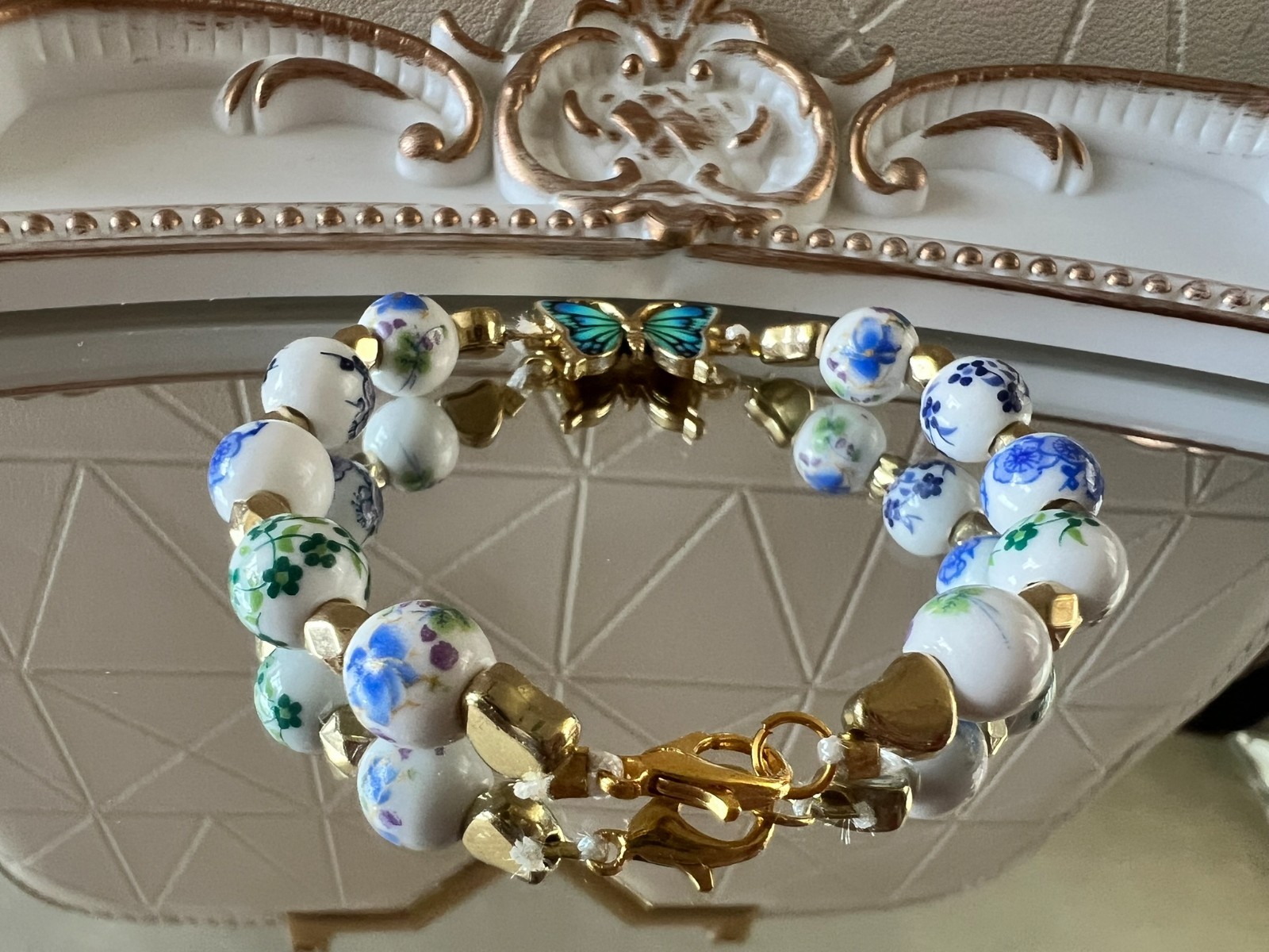 handmade women butterfly flower stone bracelet non elastic with golden zip