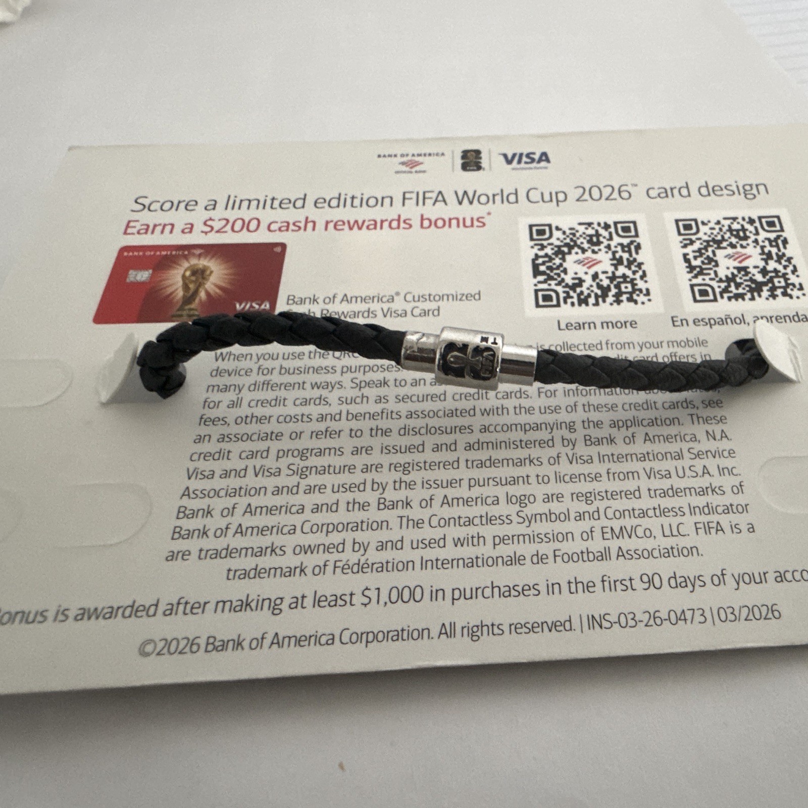 BANK OF AMERICA FIFA World Cup 2026 USA Bead Charm Braided Cord Bracelet
