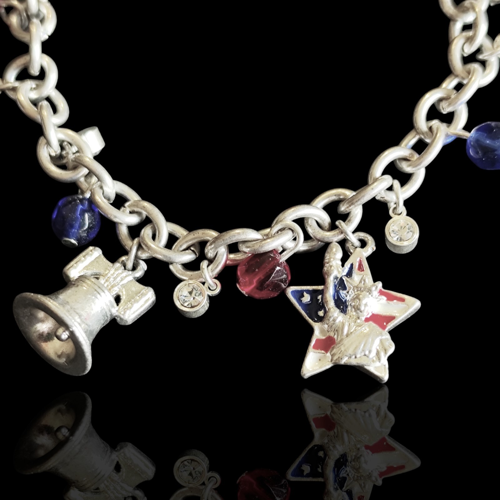 Adjustable Dangle Charm America United States Liberty Bell Rhinestone Bracelet