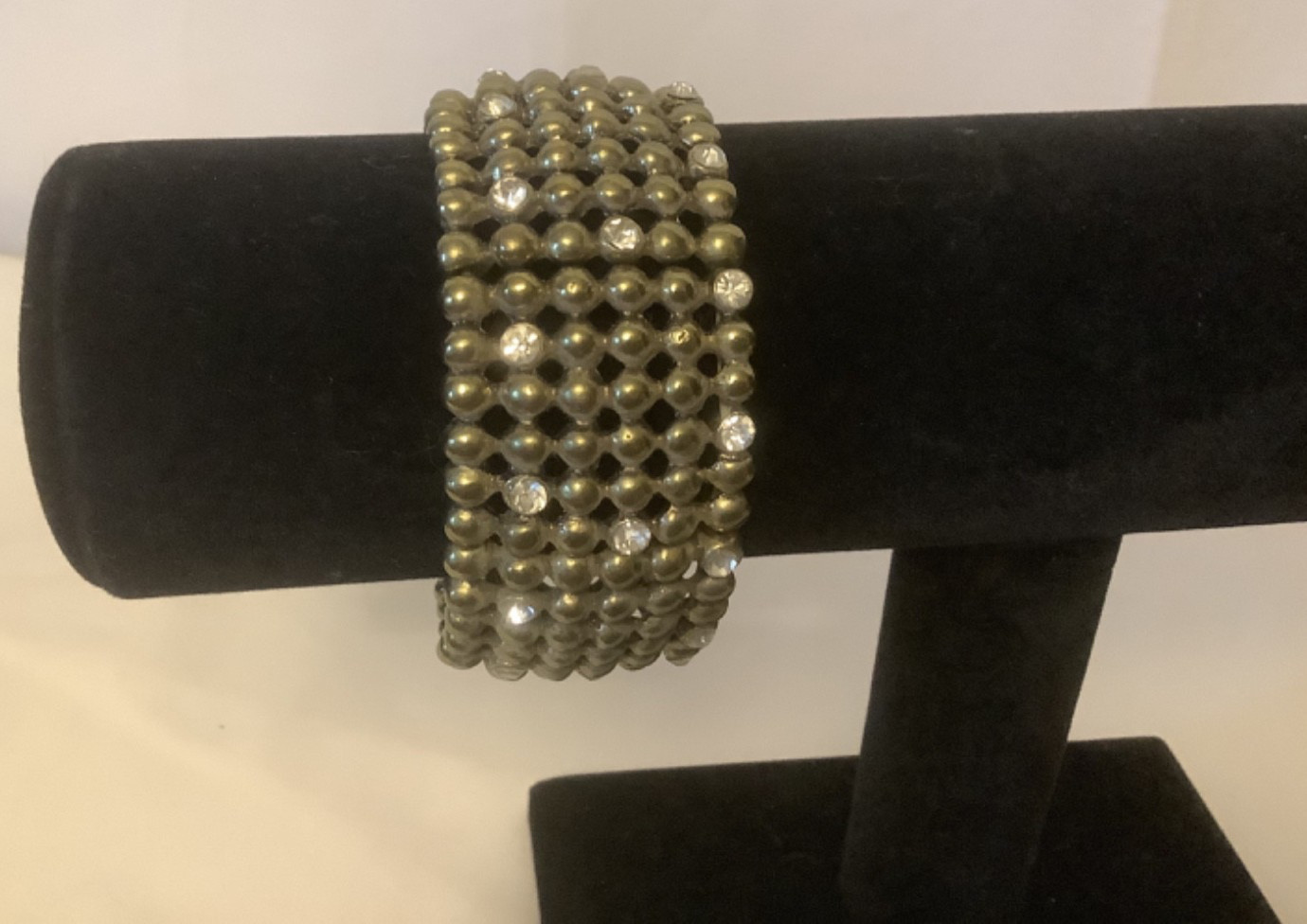 Gold Metal and Clear Crystal Stretch Bracelet