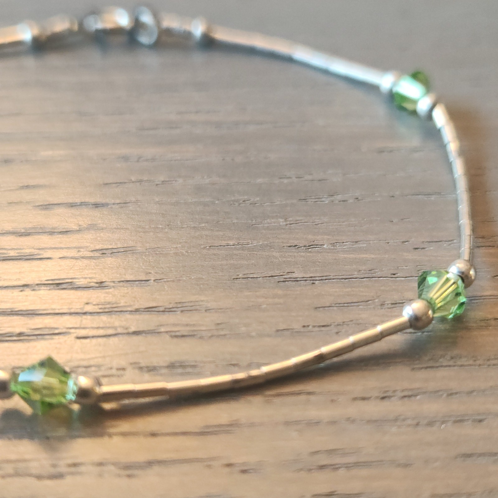 925 Sterling Silver Faux Peridot Crystal 7.5″ 1mm Bracelet